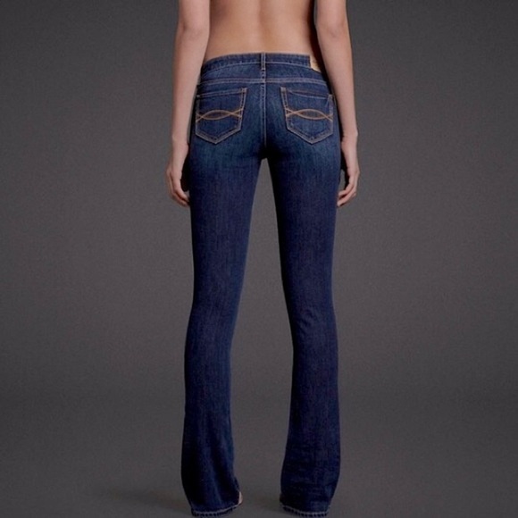 Abercrombie 4 (27) A&F Boot Cut Jeans Sexy Low Rise Dark Indigo Womens Stretch - Picture 1 of 16